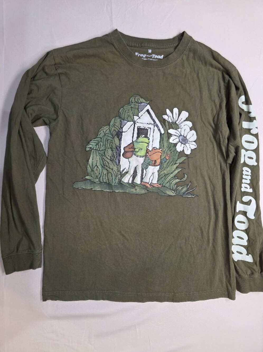 Frog and Toad Together Olive Green Long Sleeve Graphic Shirt Medium 100% Cotton